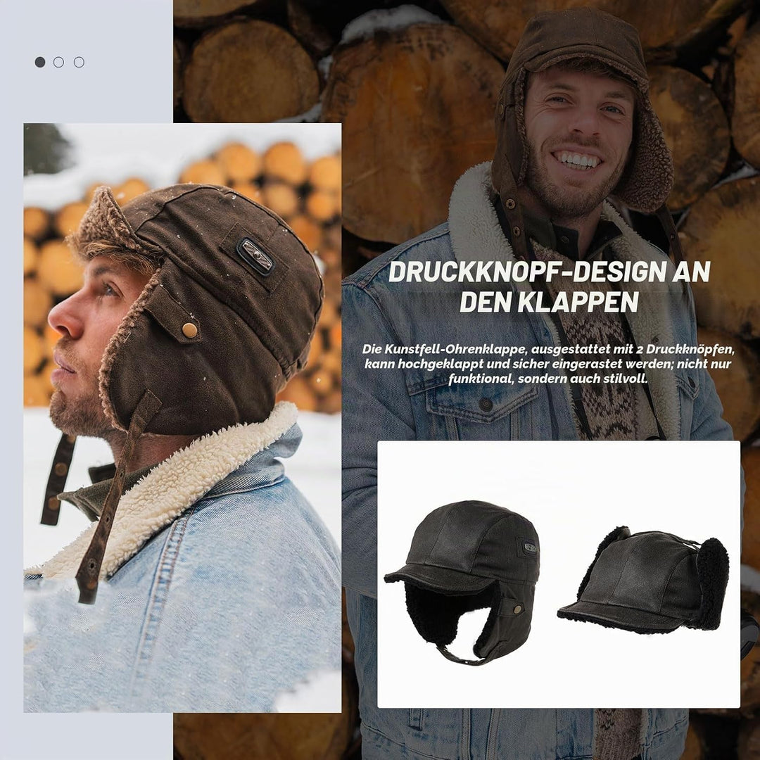 Comhats warme Trappermütze für Herren Kunstleder Hut Unisex Fliegermütze Fellmütze Erwachsenen Männe
