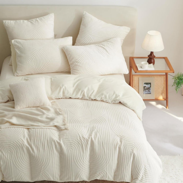 Tospass Plüsch Bettwäsche 135x200cm Beige Jacquard Flanell Samt Biber Bettbezug Warme Cashmere Touch