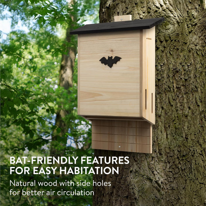Navaris Fledermauskasten Gross - Geräumig und grosszügig - Aus Massivholz - Schwarzes Dach - Flederm