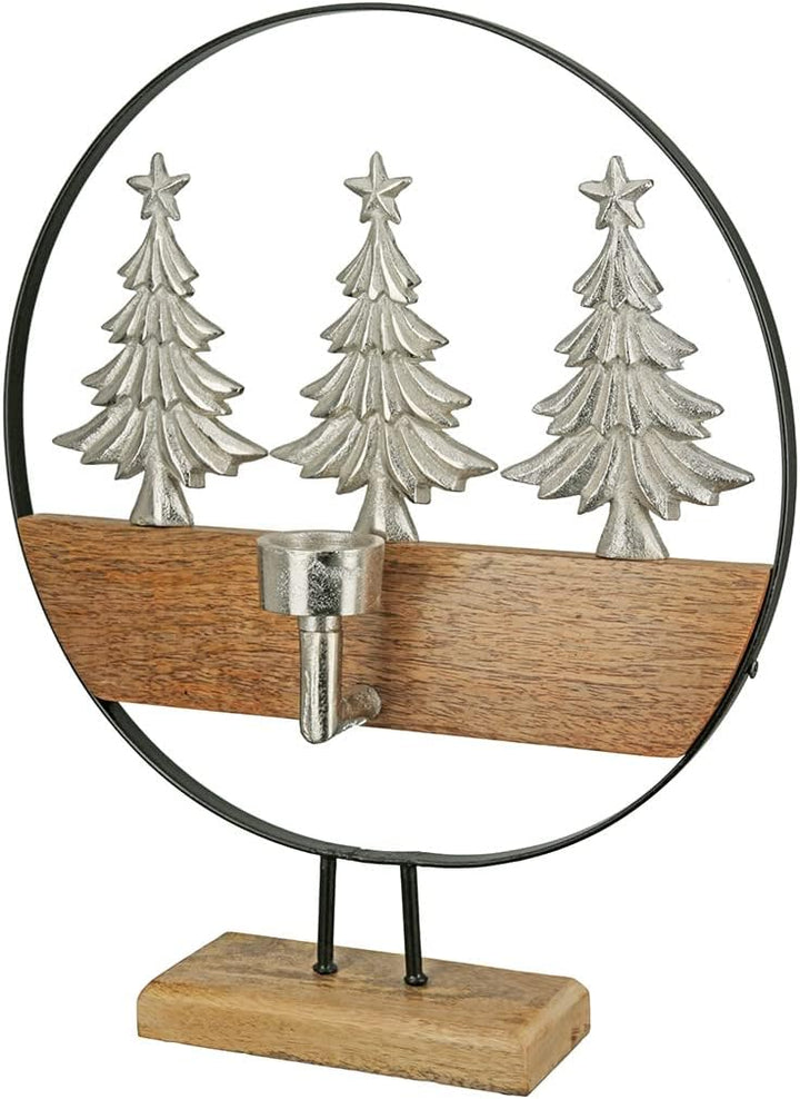 GILDE Holz Weihnachtsdekoration Teelicht Leuchter - Motiv: Tannenbäume aus Aluminium - Farbe: braun