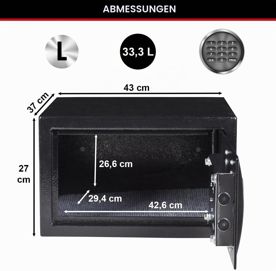 Master Lock Tresor mit Zahlenschloss, elektronische Kombination, 33 L, 27 x 43 x 37 cm Kombinationss