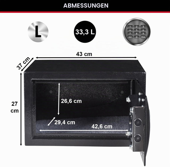 Master Lock Tresor mit Zahlenschloss, elektronische Kombination, 33 L, 27 x 43 x 37 cm Kombinationss