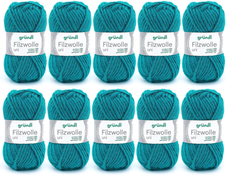 Gründl Filzwolle uni (Wolle zum Filzen, Stricken und Häkeln, Garn aus 100 % Schurwolle, 50 g / 50 m,