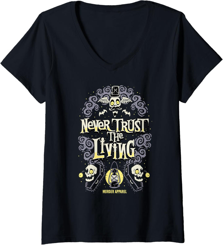 Damen Never Trust The Living Vintage Gothic T-Shirt mit V-Ausschnitt