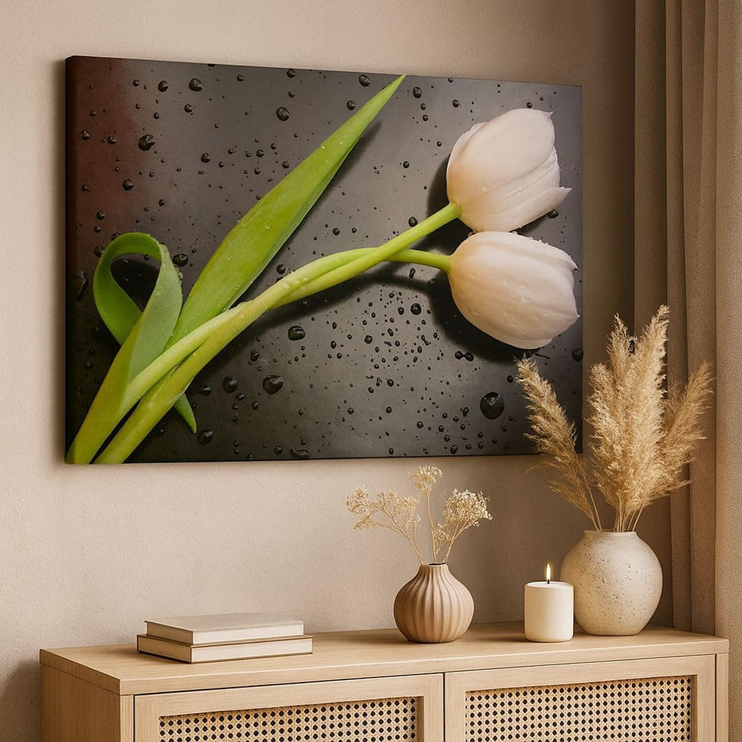 Bilder auf Leinwand 100x70cm Leinwandbild Tulpen Blume Pflanzung Pflanze Gross Wanddeko Bild Schlafz
