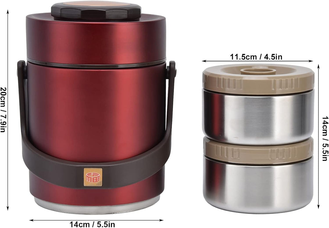 Jenngaoo Vakuum Lunchbox 1500ml 2-stöckig, Edelstahl Isolierbehälter Rot, Rot