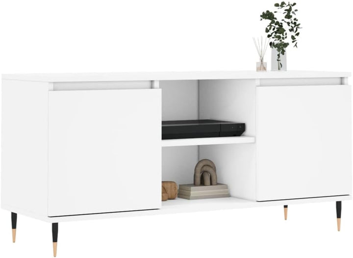 TV-Schrank weiss 104 x 35 x 50 cm aus mehrschichtigem Holz und Eisen – Konsolenschrank mit Türen und