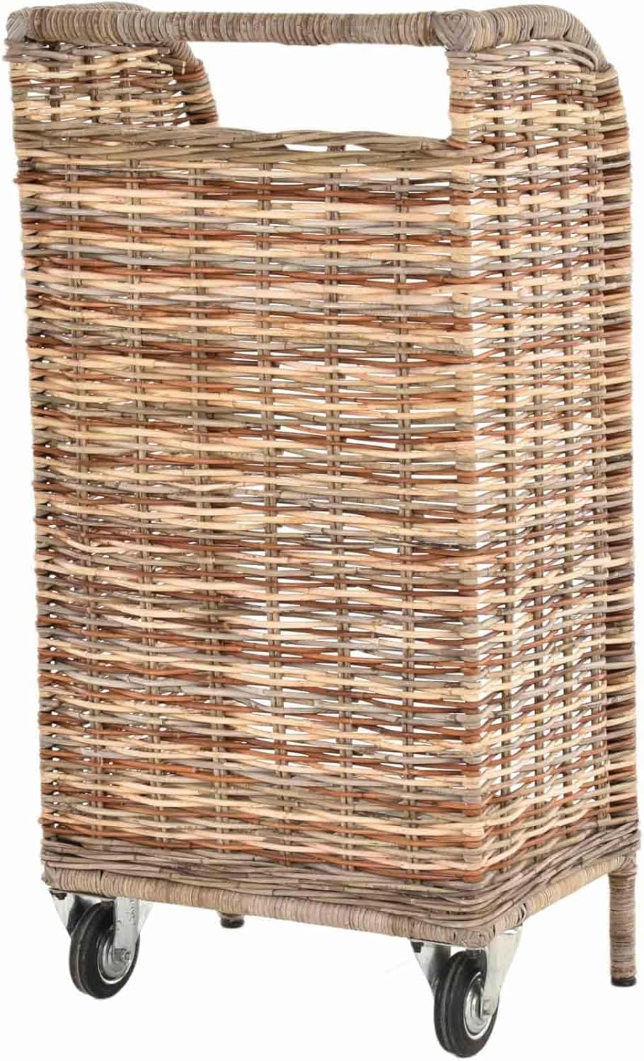 Holzwagen/Kaminholzwagen aus Natur Rattan Holzkorb mit Rollen und Griff Naturrohr (Mix), Mix