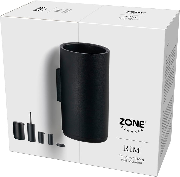 Zone Denmark Rim Zahnbürstenbecher für die Wand, Durchm. 7 cm, Höhe 13,6 cm, Schwarz Black, Black