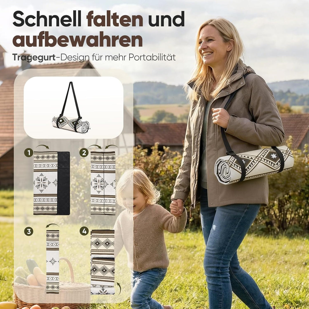 Sekey Boho Picknickdecke Wasserdicht 200x200 cm, Stranddecke Sandfrei | Gepolstert, Dreischichtige S