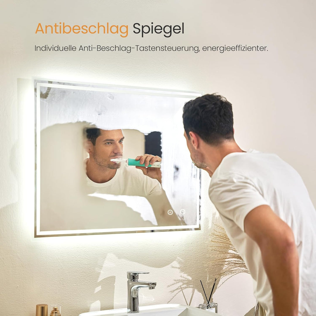 EMKE Badspiegel mit Beleuchtung 80x60cm Badezimmerspiegel mit Touch, Antibeschlag, Kaltweiss dimmbar