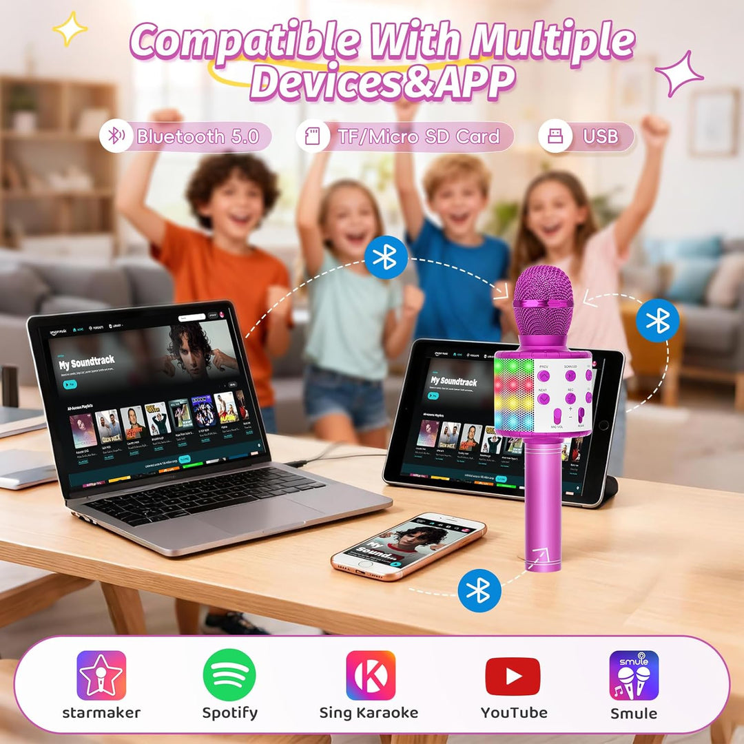 Fede Karaoke Mikrofon, Drahtloses Bluetooth Mikrofon für Kinder, Lustige Geschenke Spielzeug für Tee