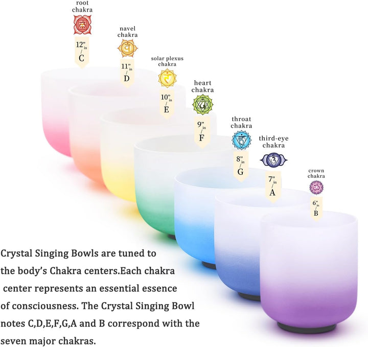 Hye-eun 432hz Kristall Klangschalen Set,6-12 Zoll Farbgradient Crystal Singing Bowl 7 chakren,Medita