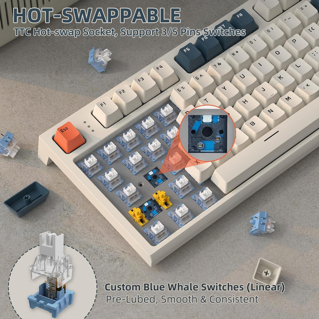 VGN GAMEPOWER RK86PRO Mechanische Gaming Tastatur Kabellos 75% Prozent TKL, 2,4G Wireless/Bluetooth/