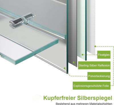 S'AFIELINA Badspiegel mit Ablage 50x70 cm Wandspiegel mit Regal wandspiegel Spiegel mit Ablagen Typ