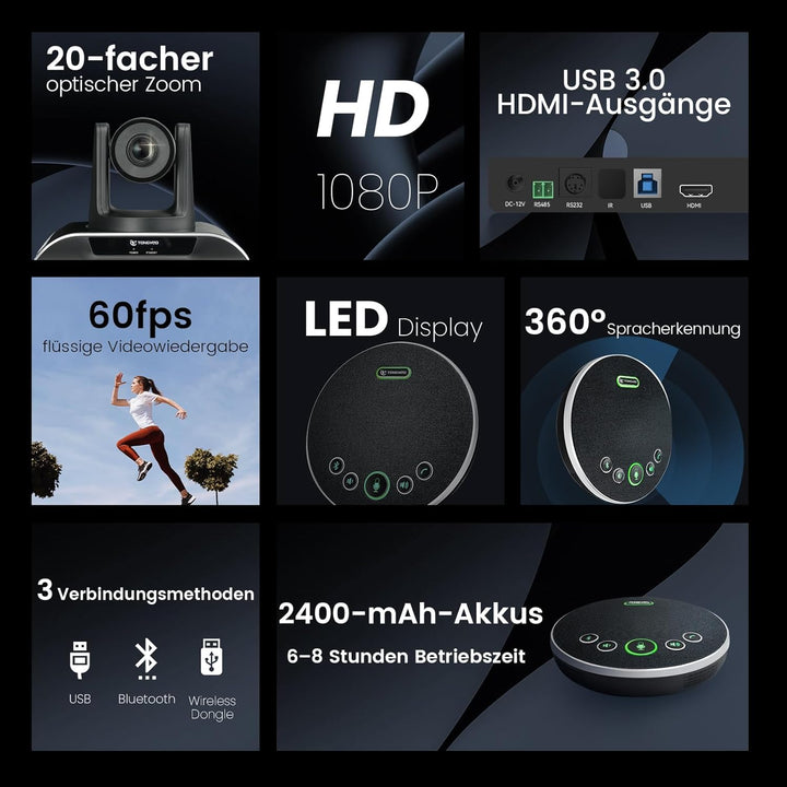 TONGVEO 20-facher Zoom Konferenzraum-Kamerasystem, Video und Audio konferenzsystem 20-facher optisch
