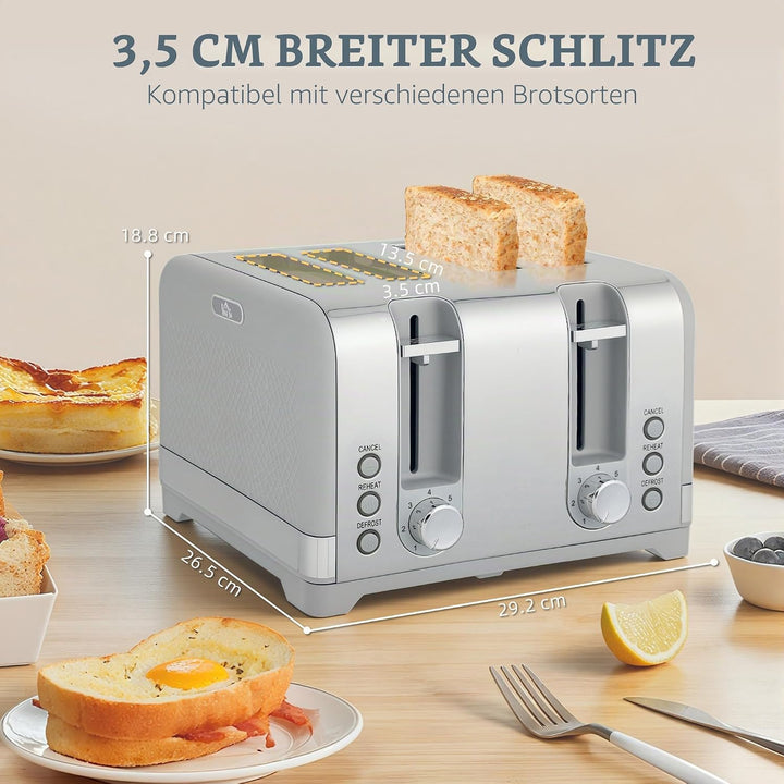 HOMCOM Wasserkocher Toaster Set 1,7L 2200W Schnell Wasserkocher mit Thermostat, Kalkfilter, 4 Scheib