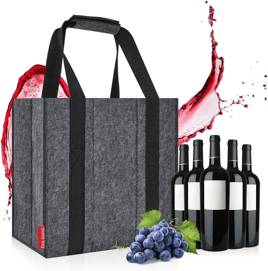 Flaschenträger 6 Fächer Flaschentasche, Filz Flaschen Tasche Wiederverwendbar Männerhandtasche für B
