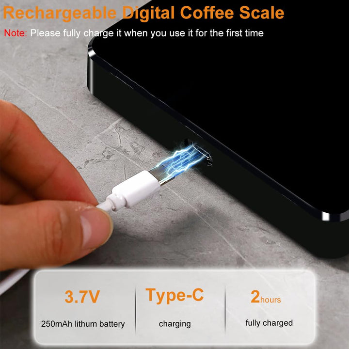 OBEST Mini Kaffeewaage mit Timer, 3kg/0.1g Hochpräzise Wiederaufladbare Digitale Kaffeewaage,Tragbar