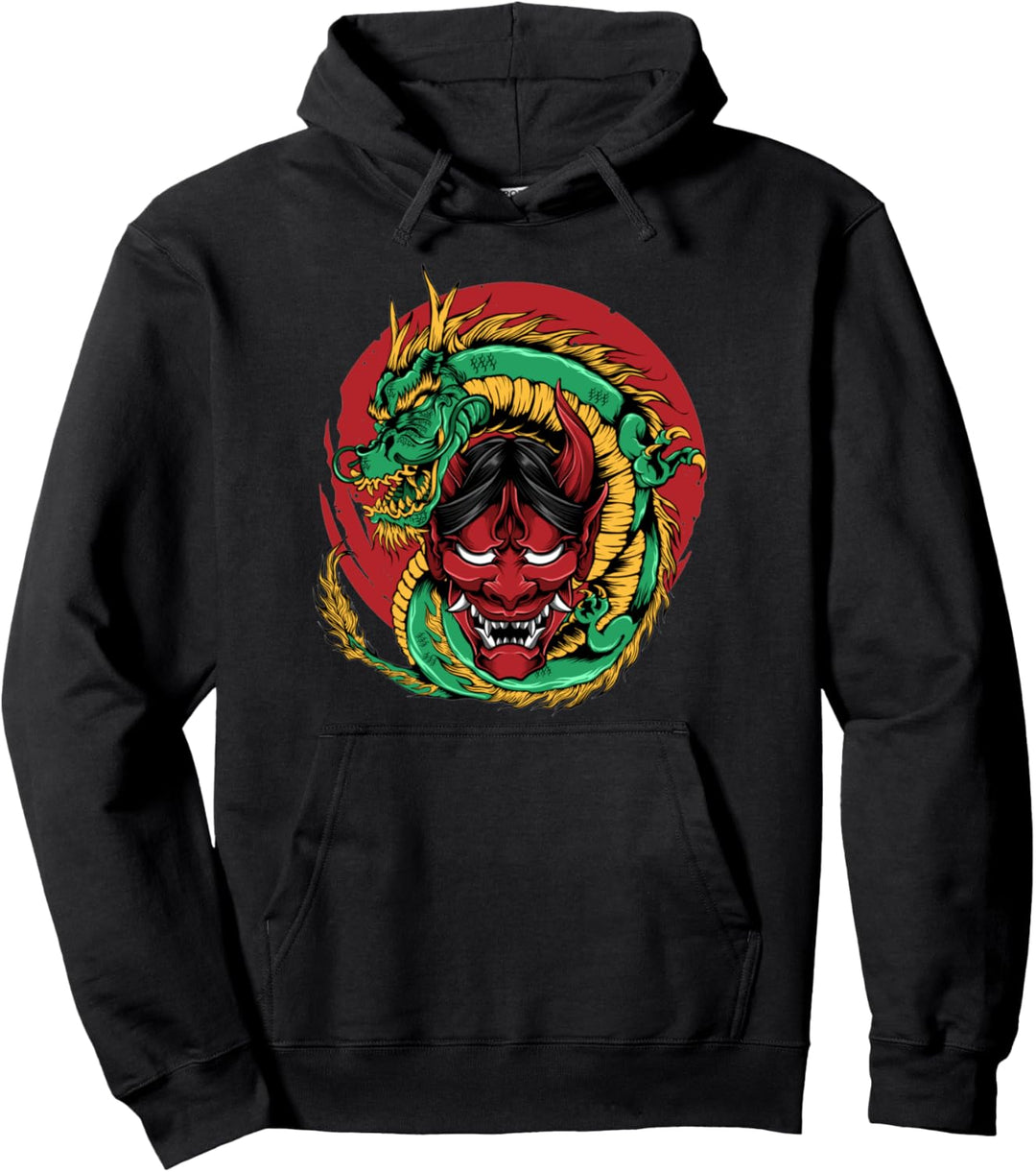 Japanisch Drache Yokai Oni Mask Aesthetic Chinese Pullover Hoodie