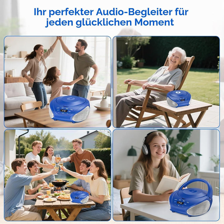 Gueray Tragbarer CD-Player Boombox Kompakt-Radio mit Stereo-Lautsprechern UKW-Radio 3,5-mm-AUX-Einga