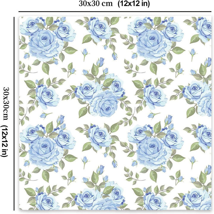 Scrapbook Papier 30x30 Scrapbook Bastelpapier mit Blumen Muster, Blau Scrapbooking Papier Frühling M