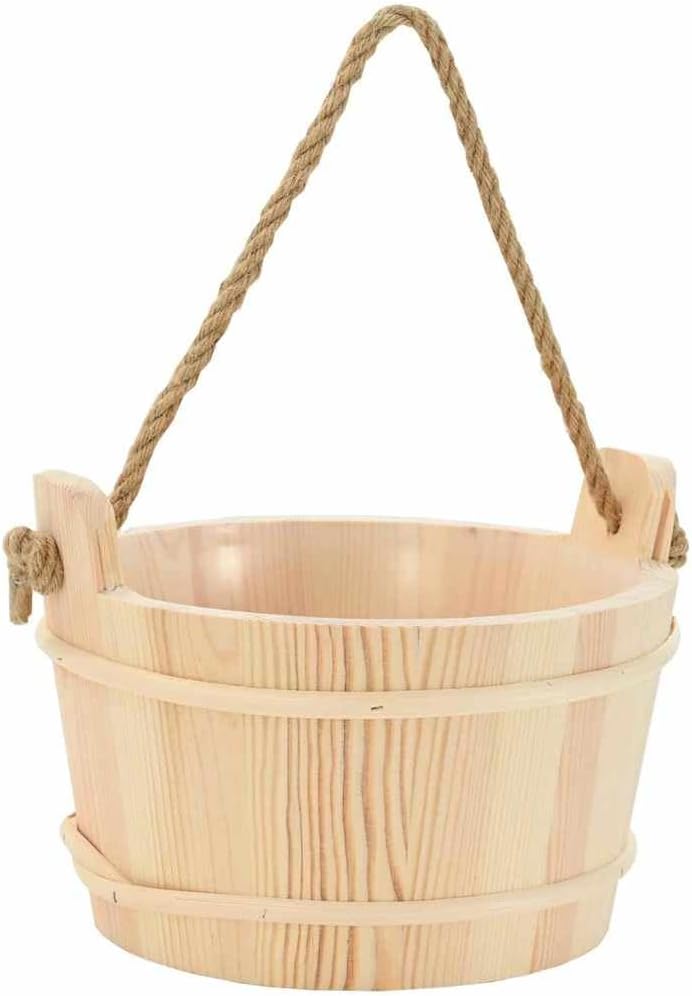 Sauna Zubehör Set 4 pcs Braun massives Kiefernholz Hanf 4L Eimer Schöpfkelle Thermo Hygrometer Sandu