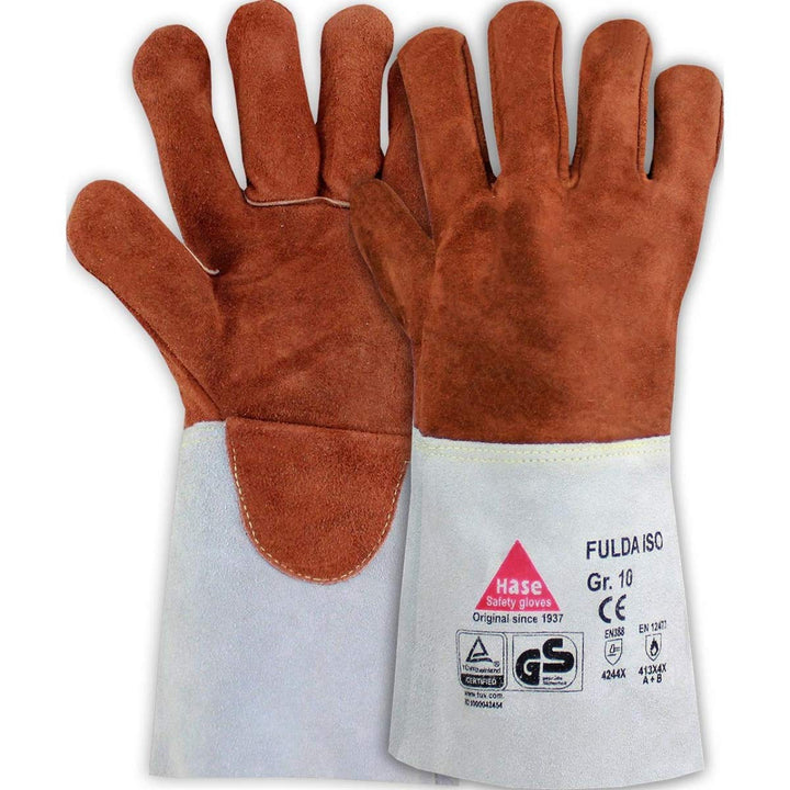 10 Paar Hase Safety Gloves Fulda-Iso Schweisserhandschuhe lang, Leder-Arbeitshandschuhe mit Stulpe G