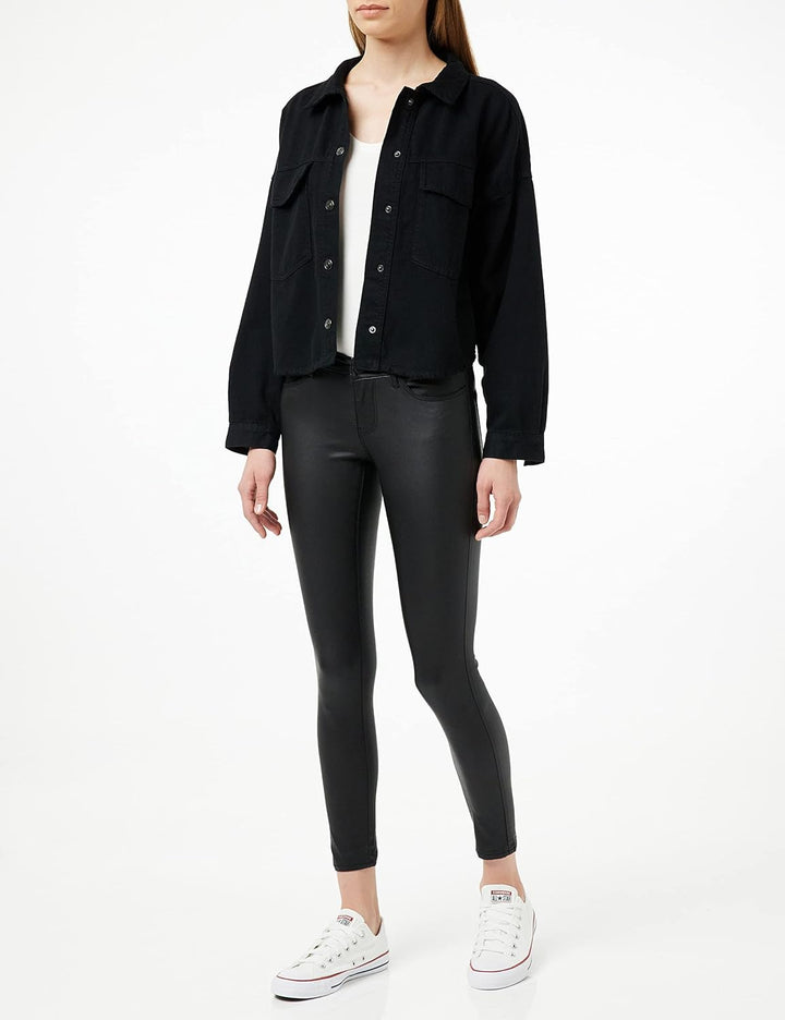 VERO MODA Damen Vmseven Nw Ss Smooth Coated Pt Petite Hose L / 28L Black/Detail:coated, L / 28L Blac