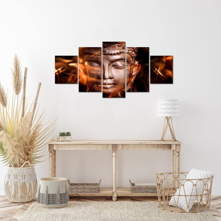 Runa Art Wandbilder Buddha Feng Shui 5 Teilig Bild auf Vlies Leinwand Deko Wohnzimmer Schlafzimmer R