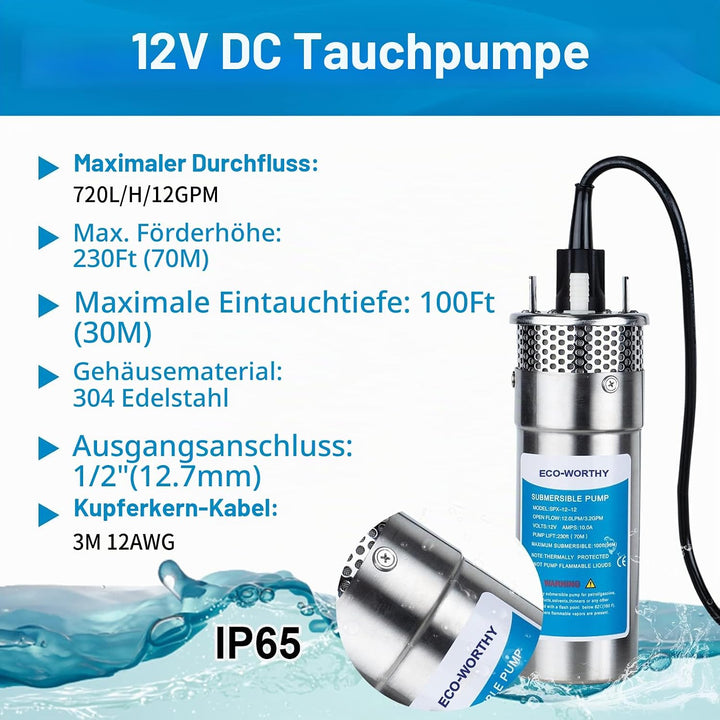 DCHOUSE Edelstahl-Tauchpumpe Flüsterleise Tiefbrunnenpumpe für Teiche, Aquarien, Geflügelbehälter, S