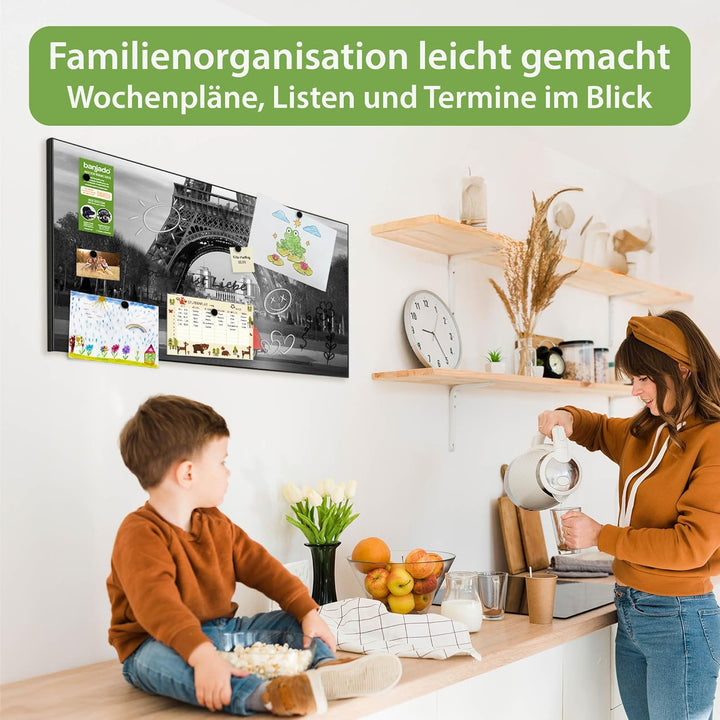 banjado Magnettafel schwarz 78 x 37cm / Magnetwand Metall/Magnetpinnwand als Memoboard/Pinnwand Magn