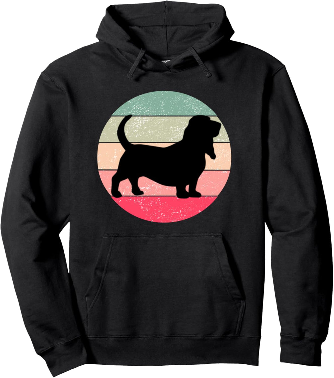 Retro Basset Hound Mom Dad Gift Vintage Sunset Design Pullover Hoodie