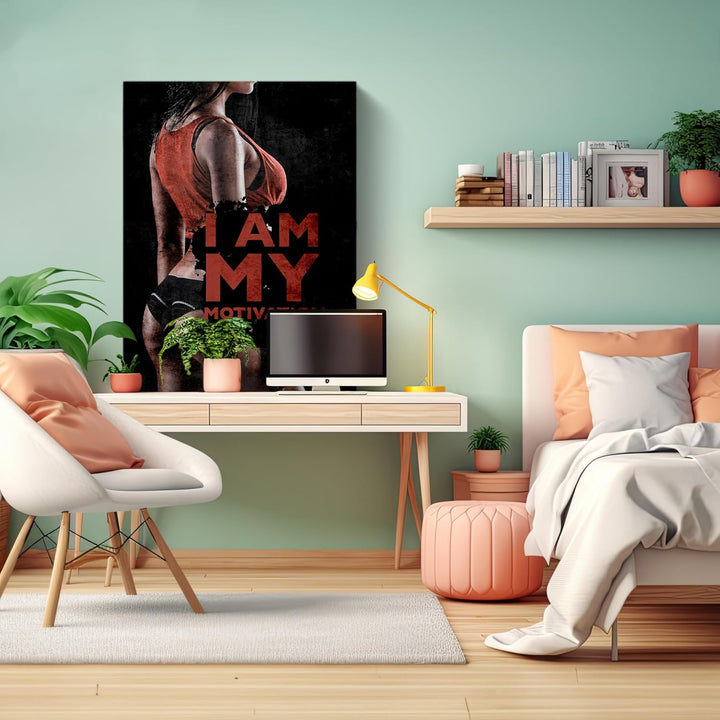 wandmotiv24 Leinwand-Bilder Motivation, Grösse 120x90cm, Hochformat, I am My Motivation, Frau, Sport