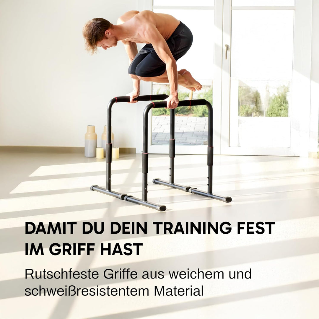 Dip Station Bar Barren – Höhenverstellbar, Breitenverstellbar, bis 200kg belastbar – mit Verbindungs