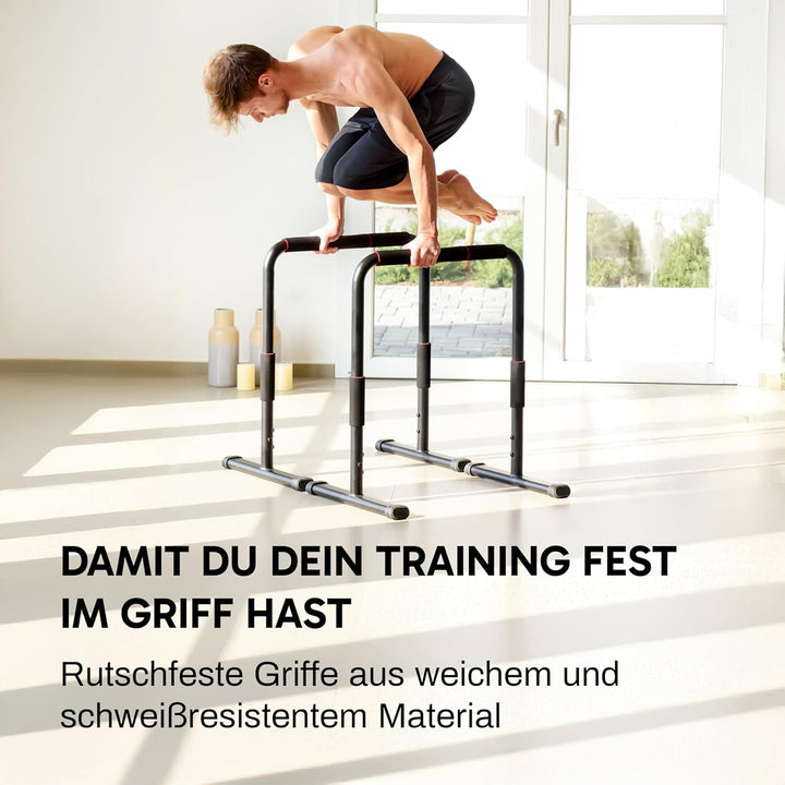 Dip Station Bar Barren – Höhenverstellbar, Breitenverstellbar, bis 200kg belastbar – mit Verbindungs