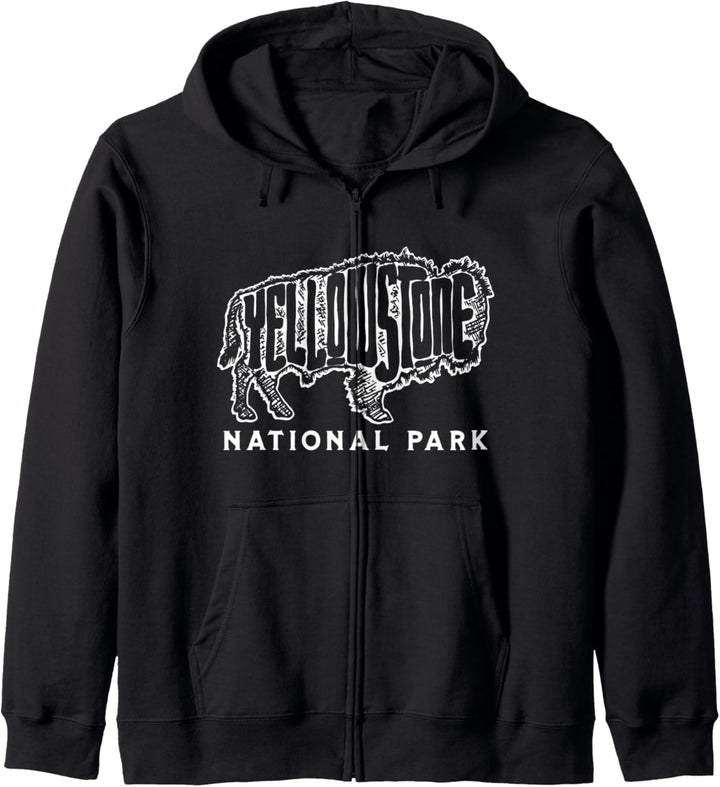 Yellowstone Sketched Bison Lettering & Typography Minimalist Kapuzenjacke