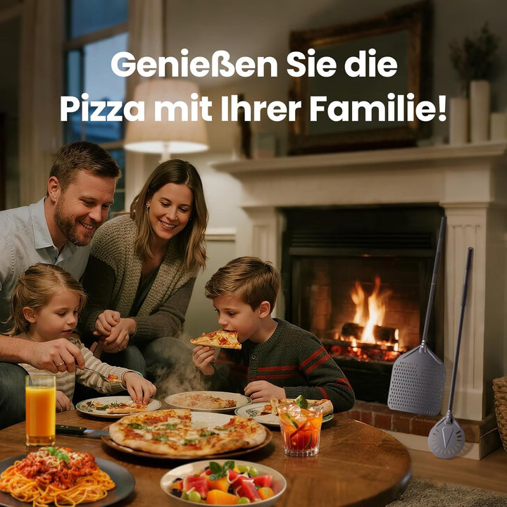 2er Set Pizzazubehör 14 Zoll / 35cm perforierter Schieber & 9 Zoll / 23cm Pizzaheber - Mit 120cm lan