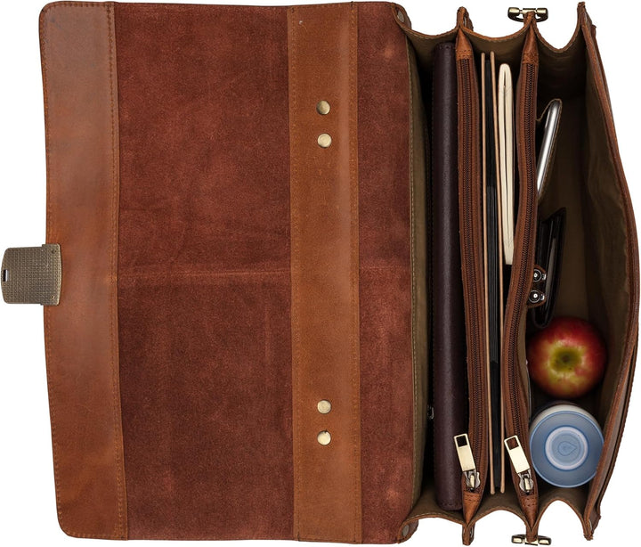 Burkely Fundamentals Vintage Dean Briefcase 3-Comp – Hunter Leder Laptoptasche – Klassische Aktentas