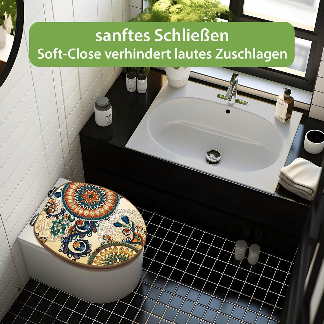 banjado Design WC Sitz Bambus Absenkautomatik 45,8x37,5cm - Toilettendeckel mit Absenkautomatik Holz