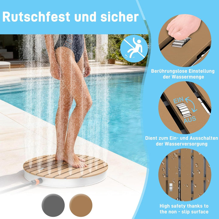 UISEBRT Gartendusche Aussendusche aus WPC und Aluminium - Mobile Bodendusche Solardusche Campingdusc
