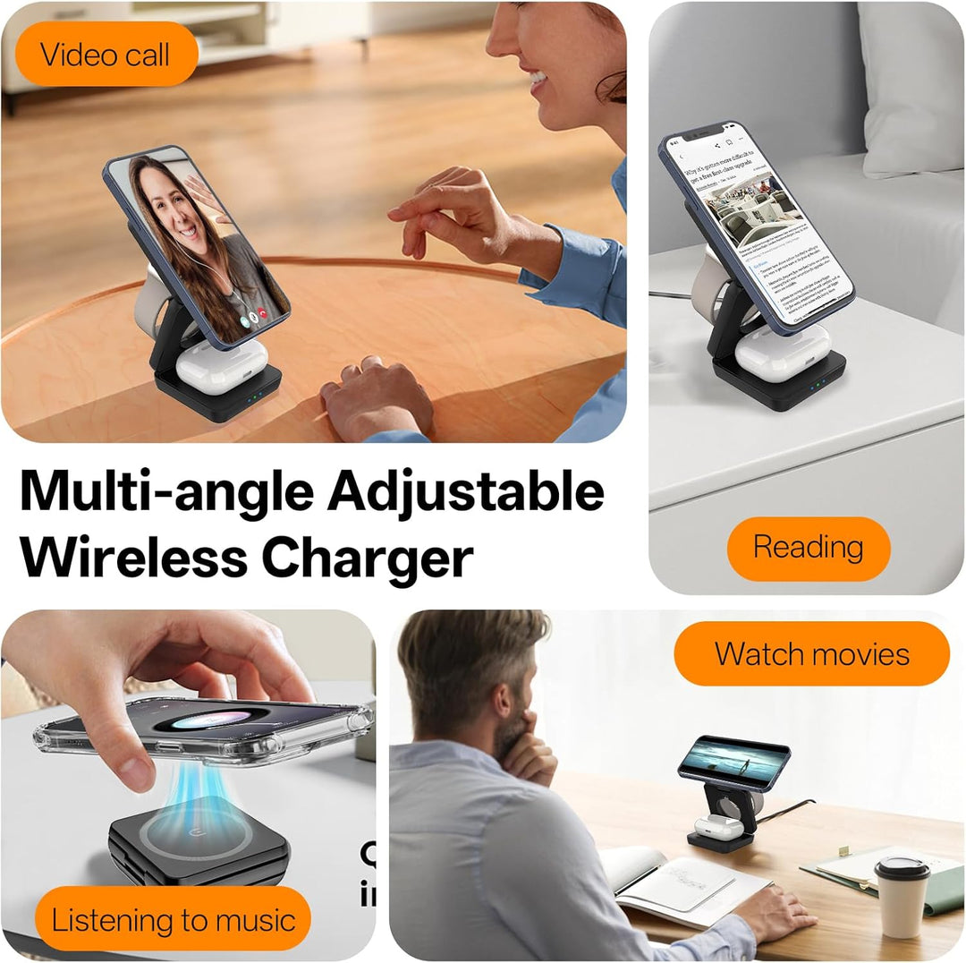 3 in 1 Faltbare Kabellose Ladestation, Induktive Ladestation für Apple Watch und Phone, Wireless Cha