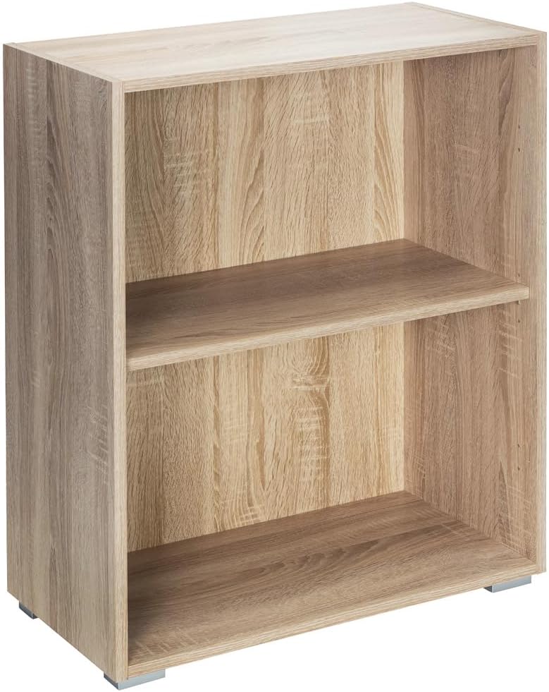 Casaria® Bücherregal 77x60x28cm Eiche Holz 2 Fächer Boden Höhenverstellbar 150kg Belastbarkeit Kipps