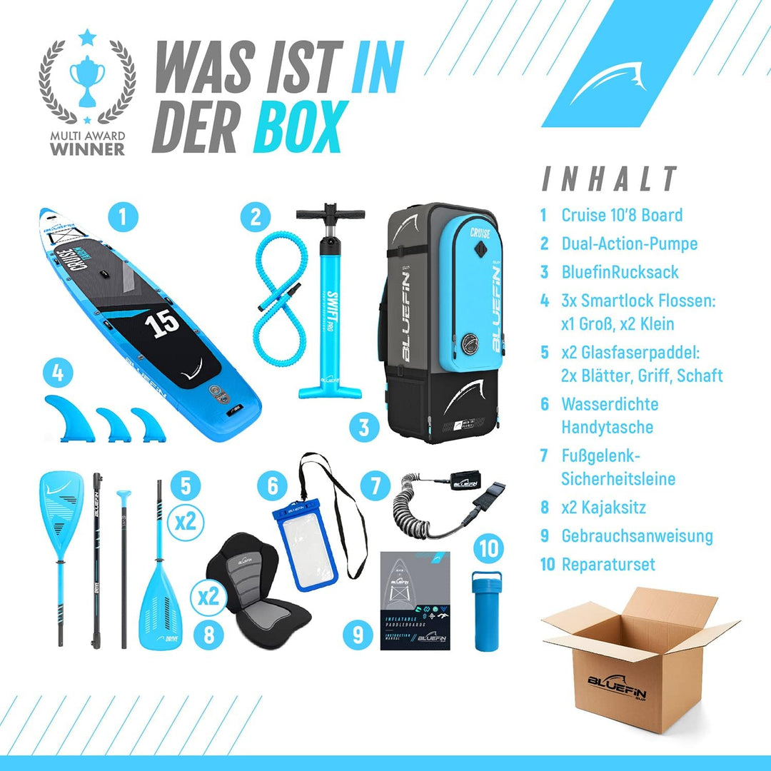 Bluefin Cruise Premium Stand Up Paddle Set | Aufblasbares Paddleboard für Erwachsene | SUP Paket mit