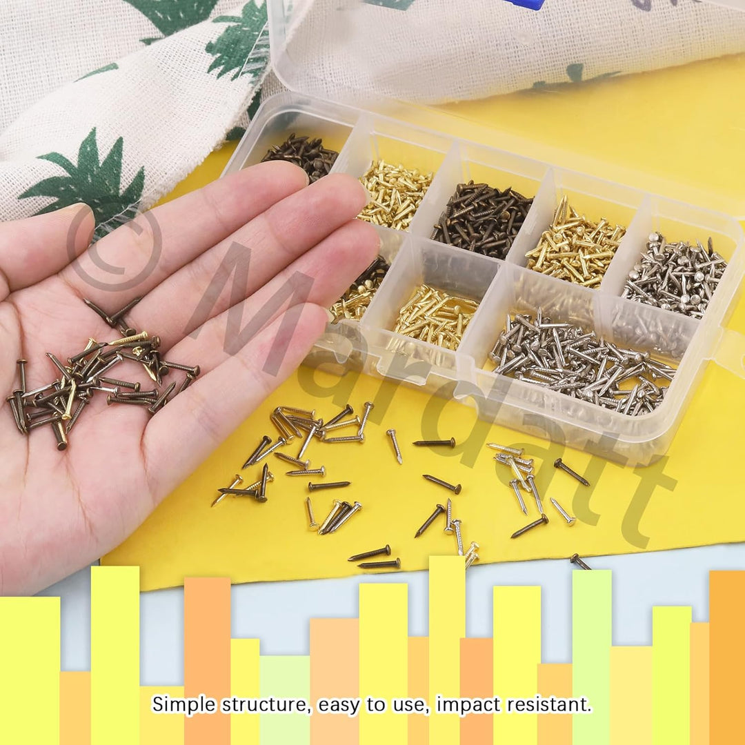 Wooden Screws, 1600 Stück 1x6 mm, 1x8 mm, 1x10 mm Sortiment kleiner Nägel, kleine Holznägel, Kleinte