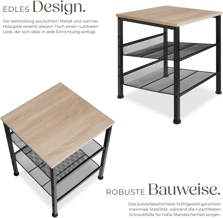 tectake Beistelltisch aus Holz und Metall, Nachttisch mit 2 Gitterablagen, Industrie-Design, für Woh