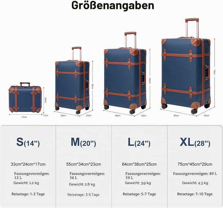 Urecity Vintage Reisekoffer Set 2 Teilig Leicht Retro Lederkoffer Hartschale Trolley Handgepäck Sets