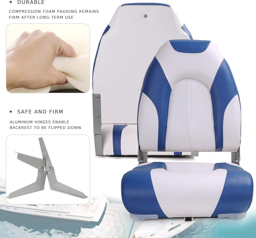SUNDGORA Deluxe Marine Klappbarer Bootssitz mit hoher Rückenlehne, Edelstahlschrauben im Lieferumfan