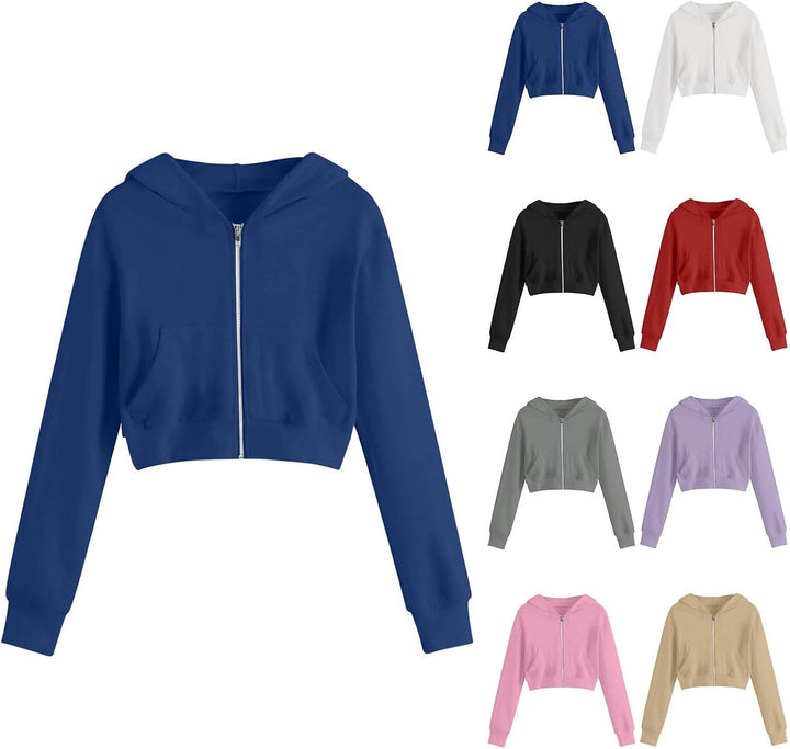 EMATOP Kurz Sweatjacke Mädchen Kinder Langarm Kapuzenjacke Einfarbige Baumwolle Sweatshirt Jacke Ful
