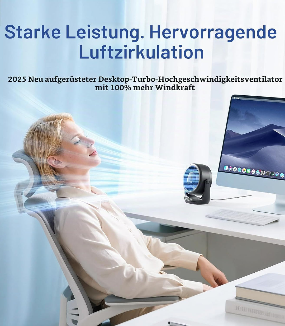 Diveblues USB Turbo Tischventilator, Ultra-Leiser Mini Ventilator, Leistungsstarker Wind, LED-Displa